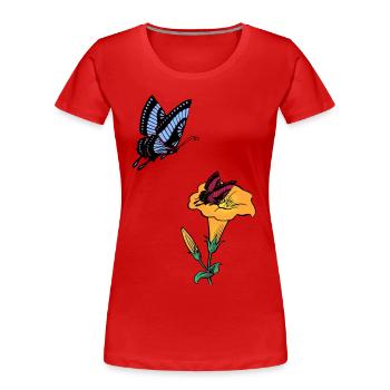 Blumen Schmetterlinge Frühling Natur - Frauen Premium Bio T-Shirt - Rot - Vorne - Mia (176cm)