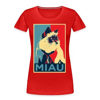 babybell Katze - Miau - Obama-Style - Frauen Premium Bio T-Shirt - Rot - Vorne - Mia (176cm)