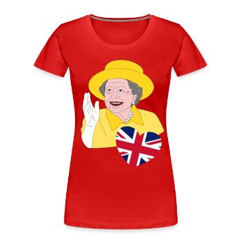 Britische Königin Elizabeth II. mit Union Jack - Frauen Premium Bio T-Shirt - Rot - Vorne - Mia (176cm)