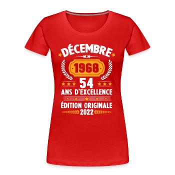 Cadeau D'anniversaire Rétro 54 Ans Décembre 1968 - T-shirt bio Premium Femme - rouge - Devant - Mia (176cm)
