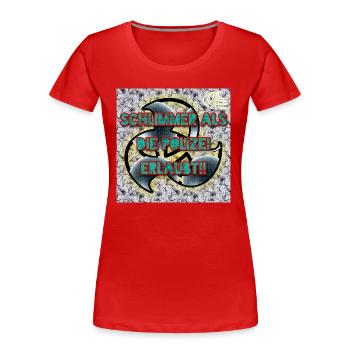 Schlimmer als...!! - Abbild - 2023 - Frauen Premium Bio T-Shirt - Rot - Vorne - Mia (176cm)