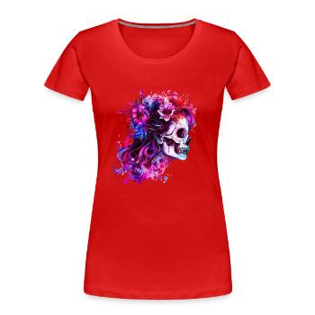 Totenkopf, Frau mit Blumen, Lady, Schönheit - Frauen Premium Bio T-Shirt - Rot - Vorne - Mia (176cm)