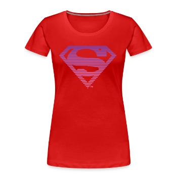 DC Comics Superman Logo Rayé Au Dégradé - T-shirt bio Premium Femme - rouge - Devant - Mia (176cm)