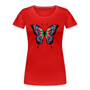 Psychedelische Schmetterlingsmehrfarben - Frauen Premium Bio T-Shirt - Rot - Vorne - Mia (176cm)