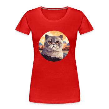 Scottish fold-eared cat - Women's Premium Organic T-Shirt - red - Front - Mia (176cm)