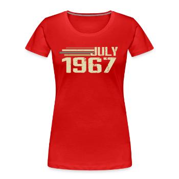 Anniversaire Juillet 1967 Année 1967 Juillet Millésime 1967 - T-shirt bio Premium Femme - rouge - Devant - Mia (176cm)