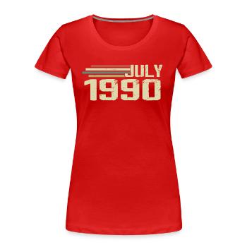 Anniversaire Juillet 1990 Année 1990 Juillet Année 1990 - T-shirt bio Premium Femme - rouge - Devant - Mia (176cm)