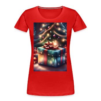 Festliche Geschenkbox unter dem Weihnachtsbaum - Frauen Premium Bio T-Shirt - Rot - Vorne - Mia (176cm)