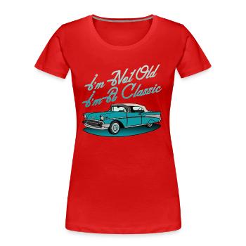 Oldtimer-Grafik - Frauen Premium Bio T-Shirt - Rot - Vorne - Mia (176cm)