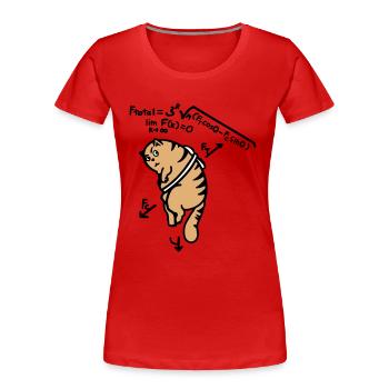 Math T-Shirt - Cat anti-gravité sur Toast - T-shirt bio Premium Femme - rouge - Devant - Mia (176cm)