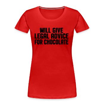 Drôle d’avocat Citation d’avocat et amateur de chocolat - T-shirt bio Premium Femme - rouge - Devant - Mia (176cm)