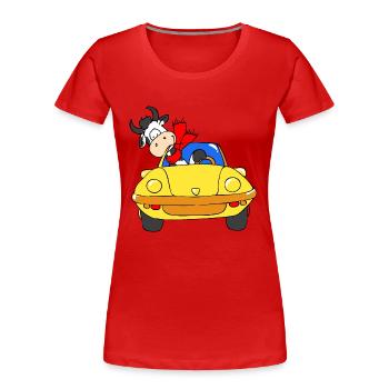 Cow driving car - Frauen Premium Bio T-Shirt - Rot - Vorne - Mia (176cm)