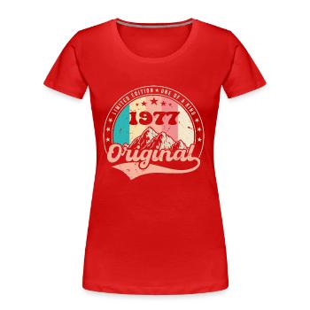 Birthday Gift 1977 Women | Born in 1977 - Women's Premium Organic T-Shirt - red - Front - Mia (176cm)