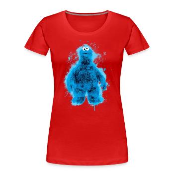 Sesamstraße Krümelmonster Farbspritzer - Frauen Premium Bio T-Shirt - Rot - Vorne - Mia (176cm)