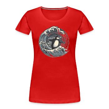 Pingouin surfant sur la vague - T-shirt bio Premium Femme - rouge - Devant - Mia (176cm)