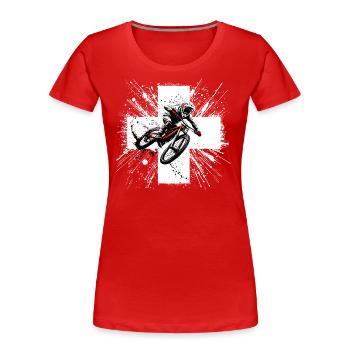 Mountainbike Schweiz - MTB Downhill Radsport Bike - Frauen Premium Bio T-Shirt - Rot - Vorne - Mia (176cm)