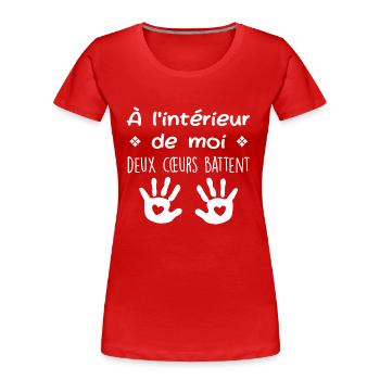 Annoncer Grossesse | Cadeau Femme Enceinte - T-shirt bio Premium Femme - rouge - Devant - Mia (176cm)