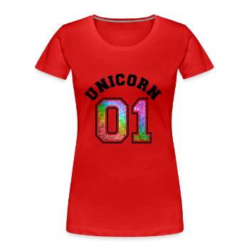 Unicorn 01 Rainbow Glitter - Frauen Premium Bio T-Shirt - Rot - Vorne - Mia (176cm)