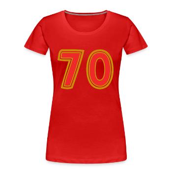 70. 70 ANS. 70e ANNIVERSAIRE. ANNIVERSAIRE 70 ANS. - T-shirt bio Premium Femme - rouge - Devant - Mia (176cm)