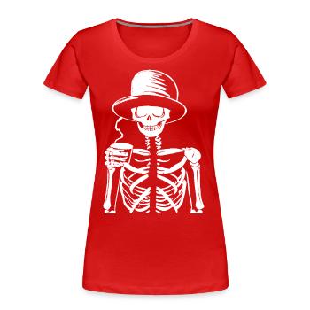 Sarkastisches lustiges Skelett, das Espressokaffee trinkt - Frauen Premium Bio T-Shirt - Rot - Vorne - Mia (176cm)