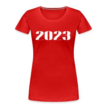 2023 - Cadeau né en 2023 - T-shirt bio Premium Femme - rouge - Devant - Mia (176cm)