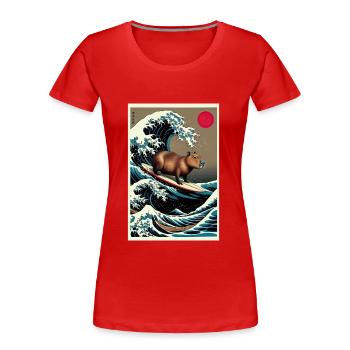 Capybara surfant sur une grande vague Kanagawa - T-shirt bio Premium Femme - rouge - Devant - Mia (176cm)