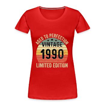 Vieilli à la perfection Vintage 1990 Edition Limitée - T-shirt bio Premium Femme - rouge - Devant - Mia (176cm)