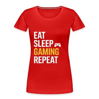 Eat Sleep Gaming Repeat - Frauen Premium Bio T-Shirt - Rot - Vorne - Mia (176cm)