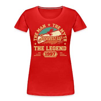 Les légendes sont nées en janvier 1997 - T-shirt bio Premium Femme - rouge - Devant - Mia (176cm)