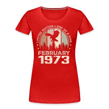 Unvergleichlich seit Februar 1973, 51. Jahrestag - Frauen Premium Bio T-Shirt - Rot - Vorne - Mia (176cm)