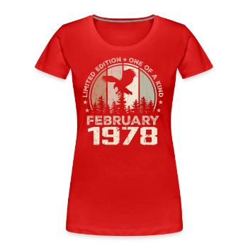 Incomparable since February 1978, 46th Anniversary - Women's Premium Organic T-Shirt - red - Front - Mia (176cm)