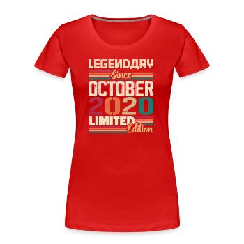 Octobre 2020 Millésime - Cadeau d’anniversaire 2020 - T-shirt bio Premium Femme - rouge - Devant - Mia (176cm)
