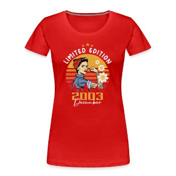 Dezember 2003 Geburtstagsgeschenk Dezember 2003 - Frauen Premium Bio T-Shirt - Rot - Vorne - Mia (176cm)