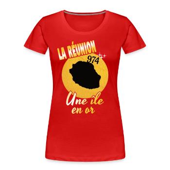 Belle idee cadeau La Réunion 974 une ile en or - T-shirt bio Premium Femme - rouge - Devant - Mia (176cm)