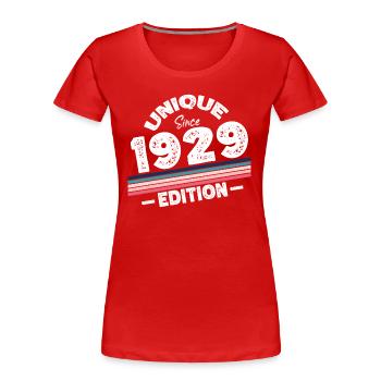 Unique depuis 1929 Edition Anniversaire Millésime 1929 - T-shirt bio Premium Femme - rouge - Devant - Mia (176cm)