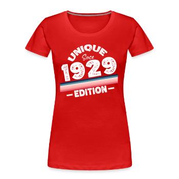 Unique depuis 1929 Edition Anniversaire Millésime 1929 - T-shirt bio Premium Femme - rouge - Devant - Mia (176cm)