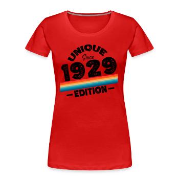 Unique depuis 1929 Edition Anniversaire Millésime 1929 - T-shirt bio Premium Femme - rouge - Devant - Mia (176cm)