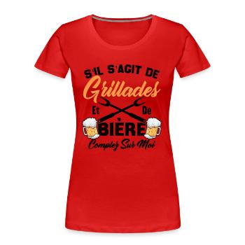 Cadeau Homme Drôle Barbecue Et Bière - T-shirt bio Premium Femme - rouge - Devant - Mia (176cm)