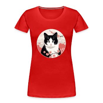 Chat Bobtail japonais - T-shirt bio Premium Femme - rouge - Devant - Mia (176cm)