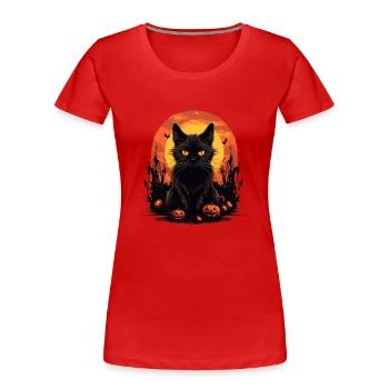 Halloween Black Cat - Women's Premium Organic T-Shirt - red - Front - Mia (176cm)