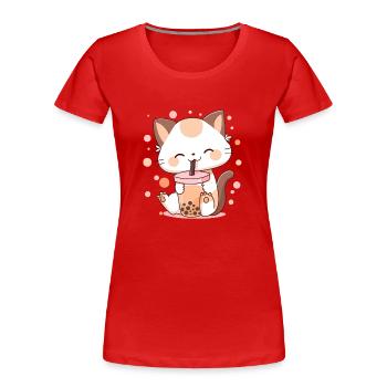Thé à bulles Chat Neko boba - T-shirt bio Premium Femme - rouge - Devant - Mia (176cm)