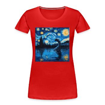 Monstre du Loch Ness, Nessie, Van Gogh, Nuit étoilée - T-shirt bio Premium Femme - rouge - Devant - Mia (176cm)