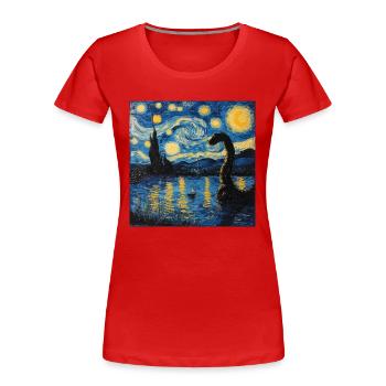 Monstre du Loch Ness, Nessie, Van Gogh, Nuit étoilée - T-shirt bio Premium Femme - rouge - Devant - Mia (176cm)