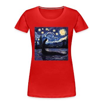 Monstre du Loch Ness, Nessie, Van Gogh, Nuit étoilée - T-shirt bio Premium Femme - rouge - Devant - Mia (176cm)