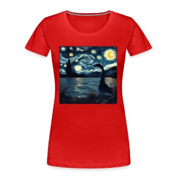 Monstre du Loch Ness, Nessie, Van Gogh, Nuit étoilée - T-shirt bio Premium Femme - rouge - Devant - Mia (176cm)