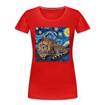 Ocelot, Lynx, Van Gogh, Nuit étoilée - T-shirt bio Premium Femme - rouge - Devant - Mia (176cm)