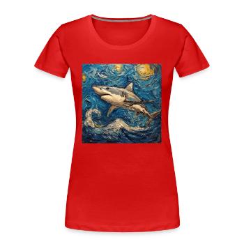 Shark, Shark, Fish, Van Gogh, Starry Night - Women's Premium Organic T-Shirt - red - Front - Mia (176cm)