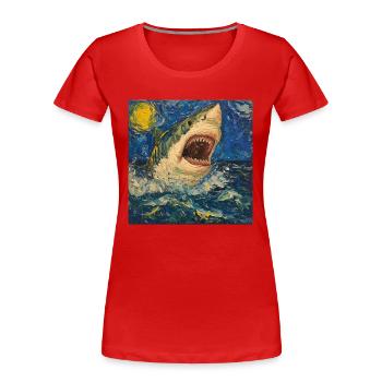 Shark, Shark, Fish, Van Gogh, Starry Night - Women's Premium Organic T-Shirt - red - Front - Mia (176cm)