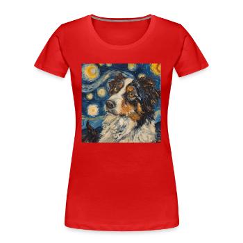 Australian shepherd, dog, Van Gogh, starry night - Women's Premium Organic T-Shirt - red - Front - Mia (176cm)