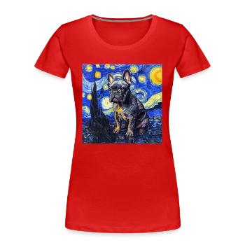 french bulldog, frenchie, dog, Van Gogh - Women's Premium Organic T-Shirt - red - Front - Mia (176cm)